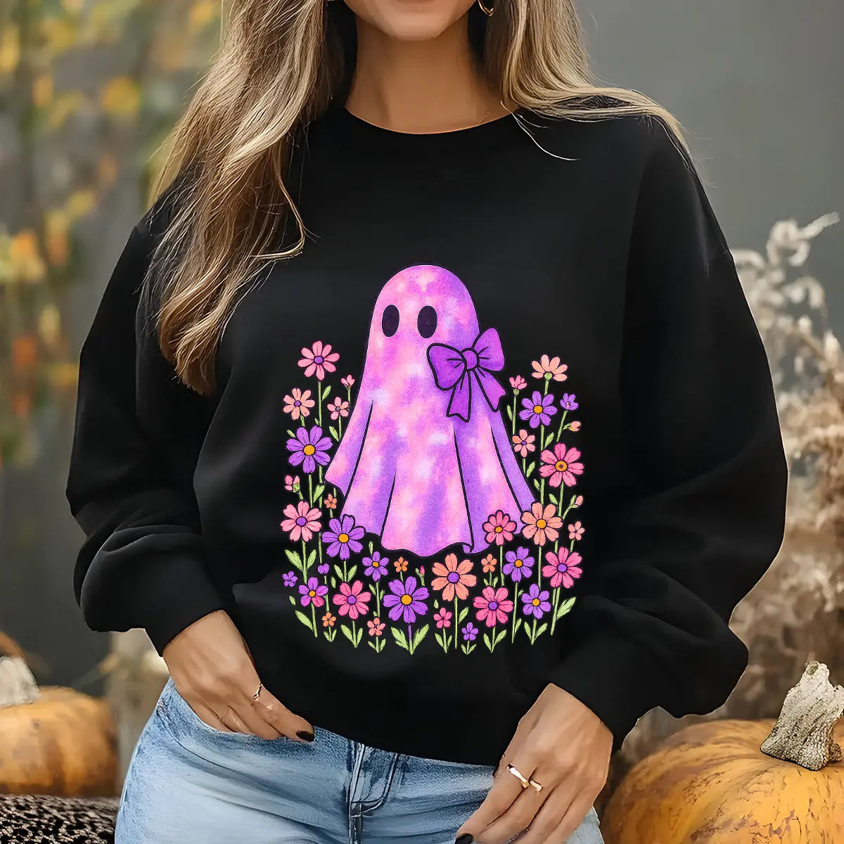 Sweatshirt featuring a Christmas-themed DTF transfer.