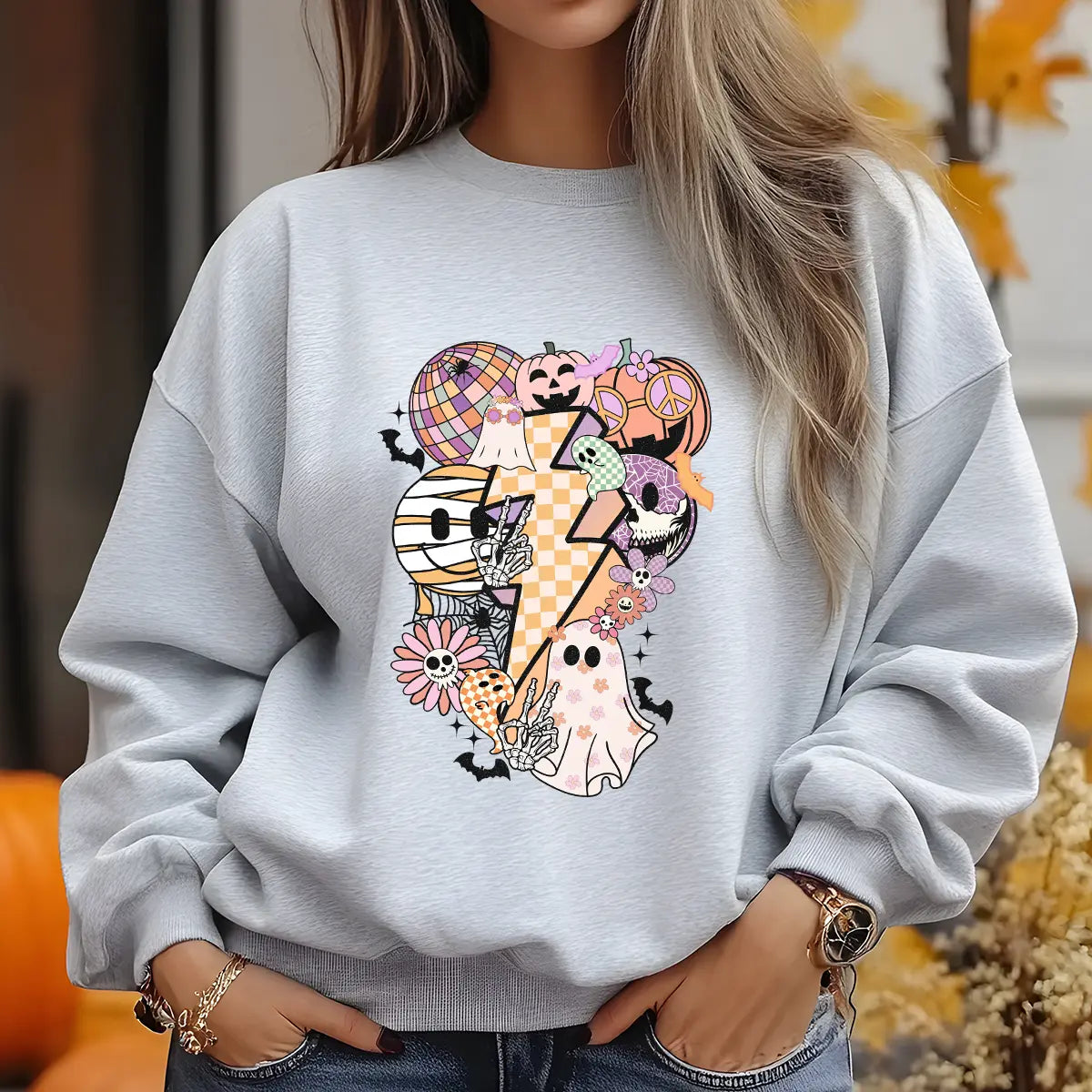 Sweatshirt featuring a Christmas-themed DTF transfer.
