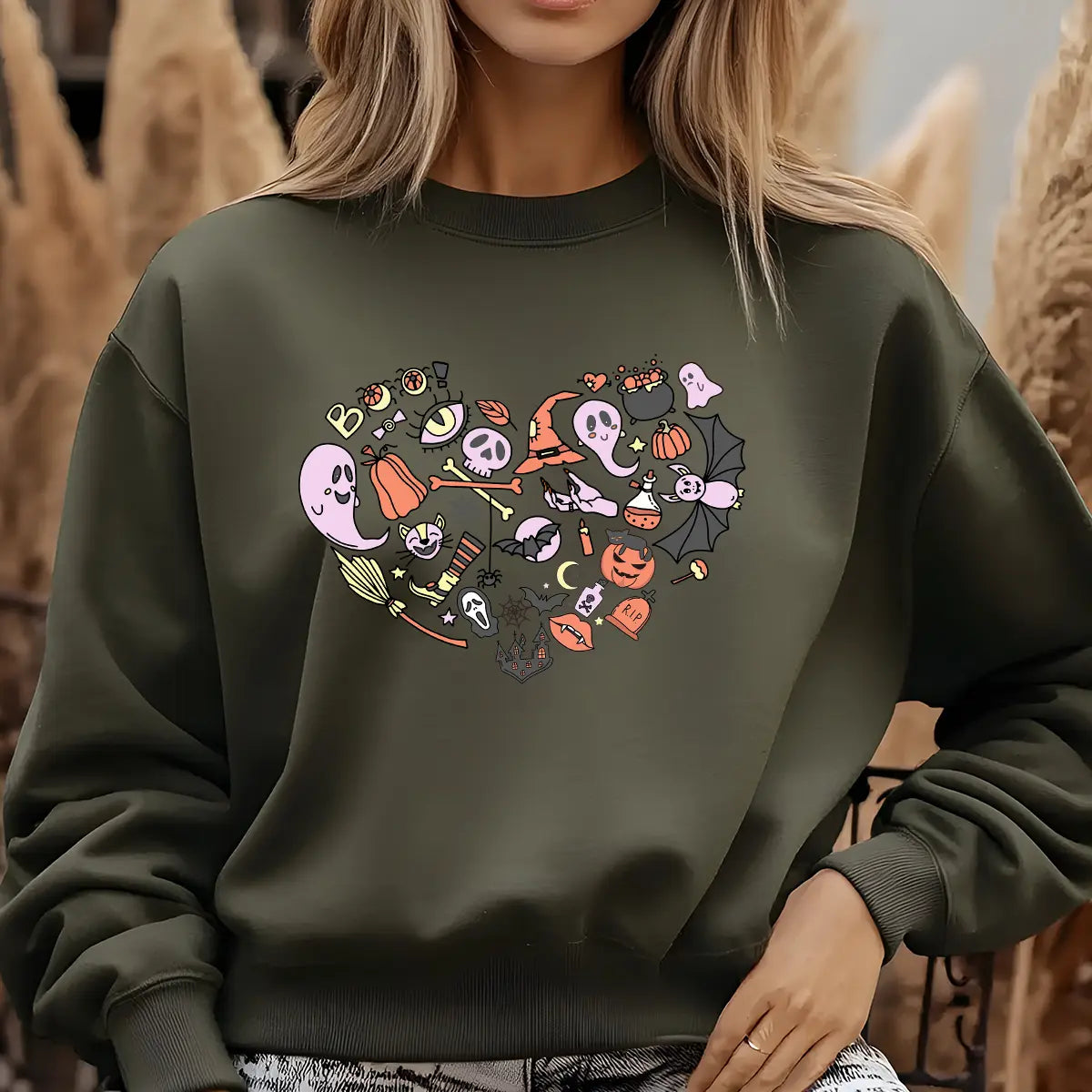 Sweatshirt featuring a Christmas-themed DTF transfer.