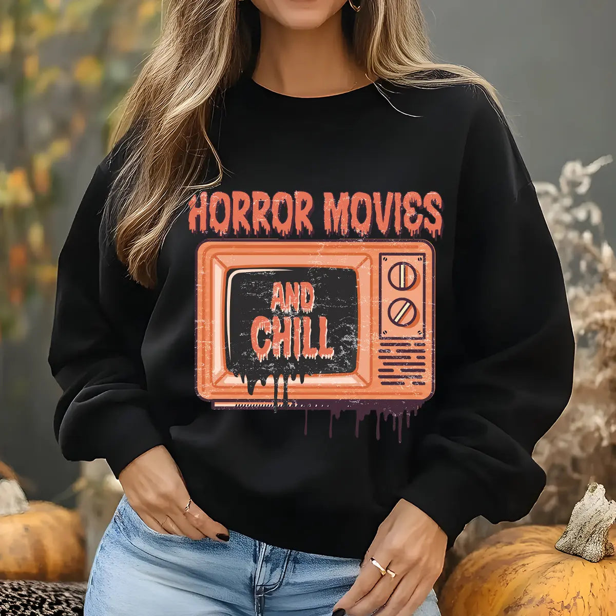 Sweatshirt featuring a Christmas-themed DTF transfer.