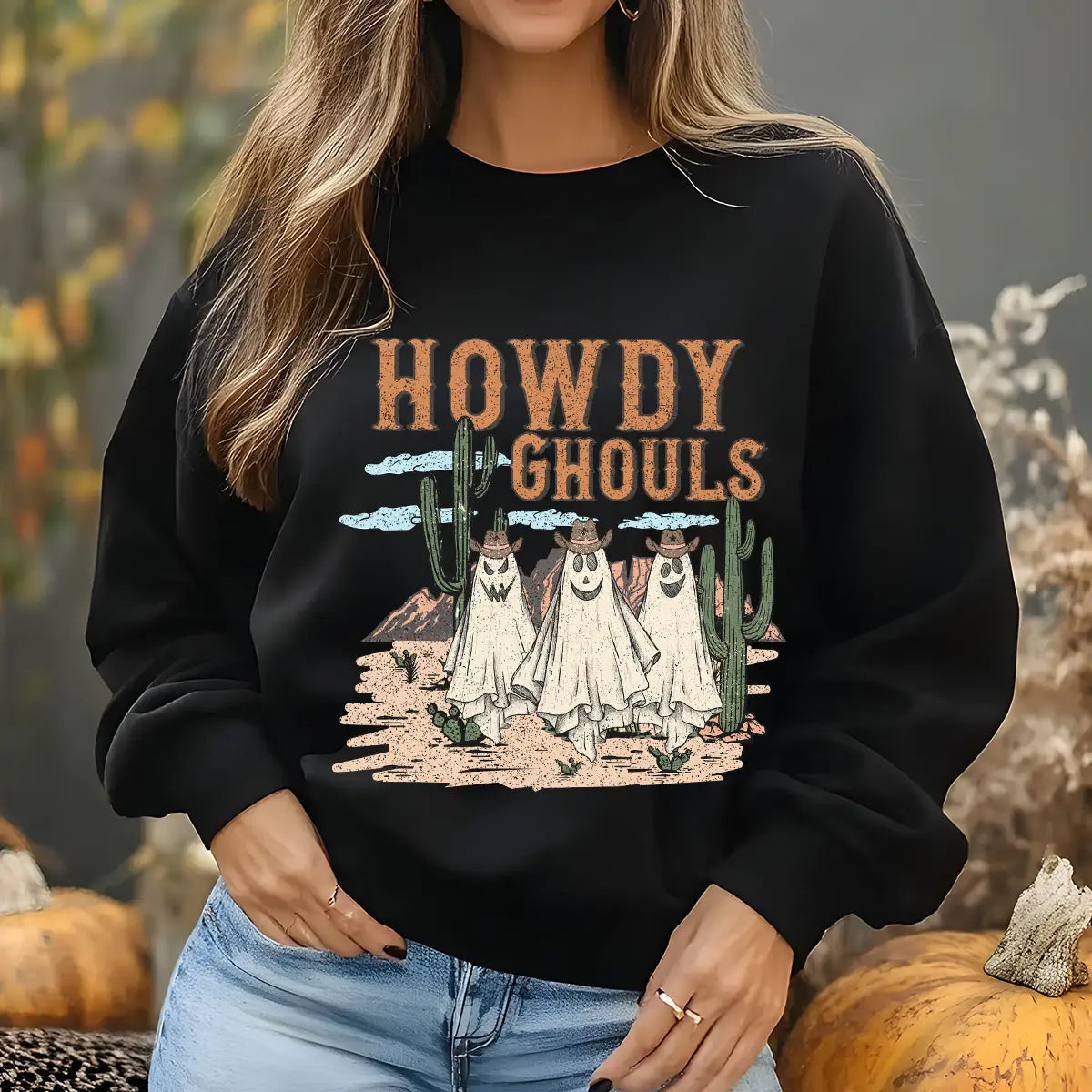 Sweatshirt featuring a Christmas-themed DTF transfer.