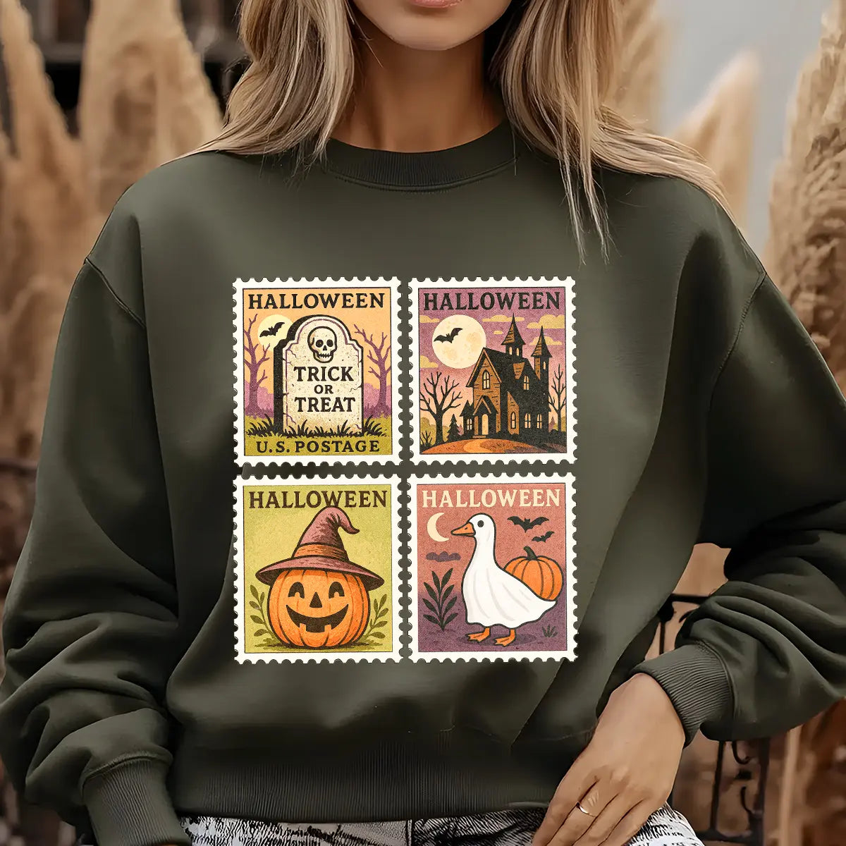 Sweatshirt featuring a Christmas-themed DTF transfer.