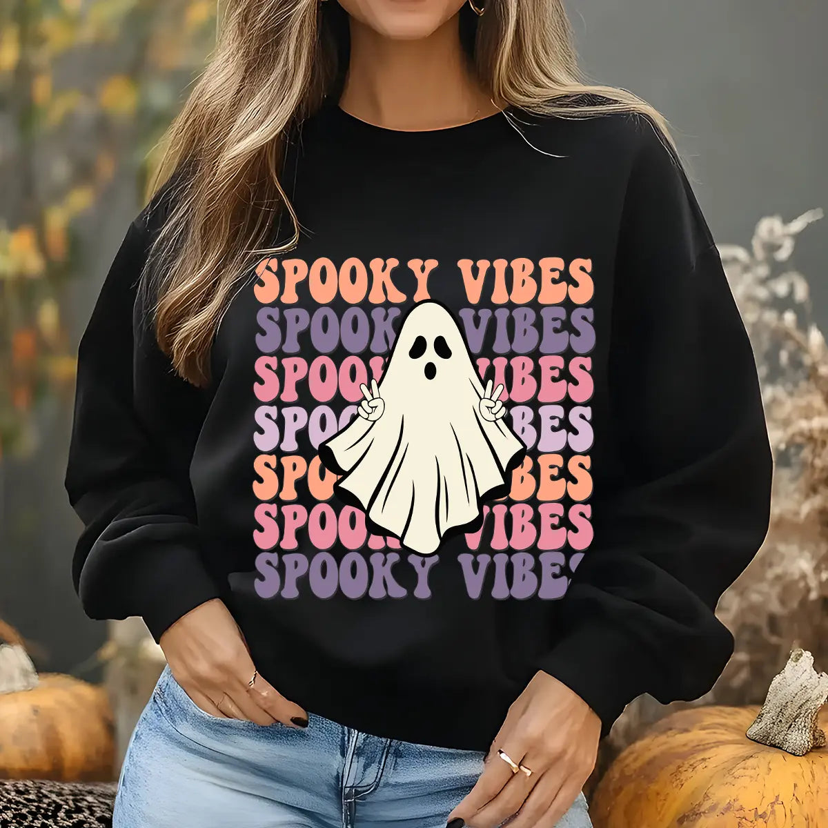 Sweatshirt featuring a Christmas-themed DTF transfer.
