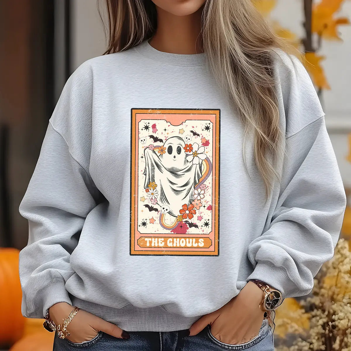 Sweatshirt featuring a Christmas-themed DTF transfer.