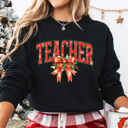 Sweatshirt featuring a Christmas-themed DTF transfer.