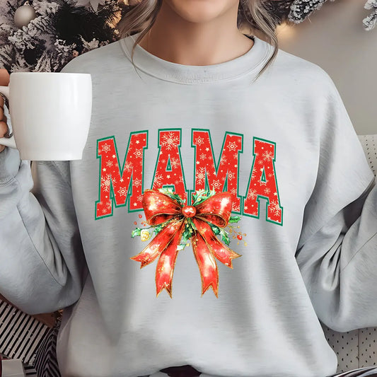 Sweatshirt featuring a Christmas-themed DTF transfer.