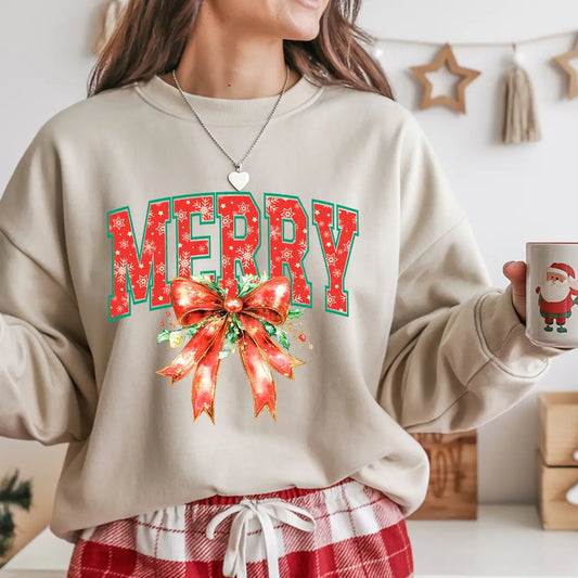 Sweatshirt featuring a Christmas-themed DTF transfer.