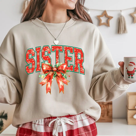 Sweatshirt featuring a Christmas-themed DTF transfer.