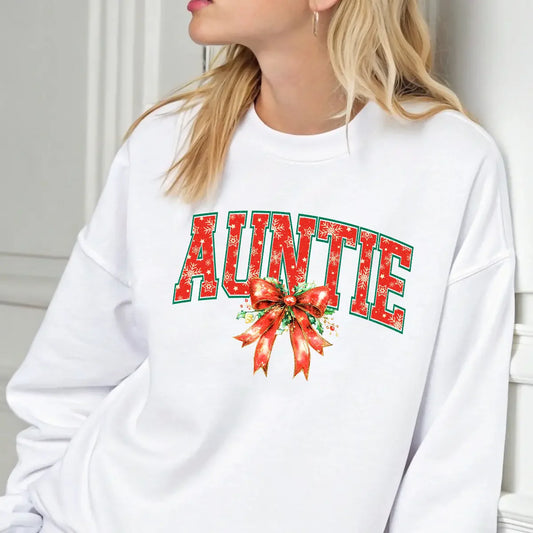 Sweatshirt featuring a Christmas-themed DTF transfer.