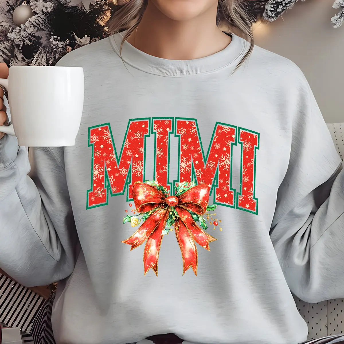 Sweatshirt featuring a Christmas-themed DTF transfer.