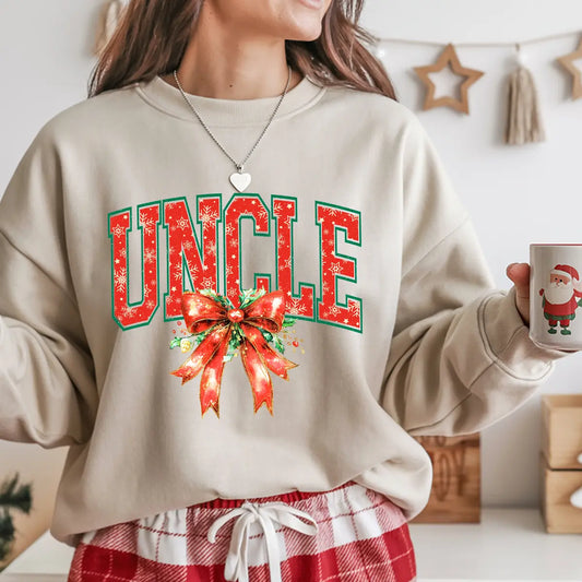 Sweatshirt featuring a Christmas-themed DTF transfer.