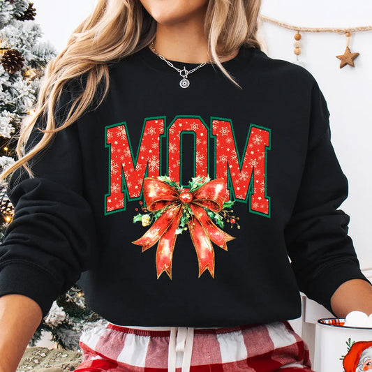 Sweatshirt featuring a Christmas-themed DTF transfer.
