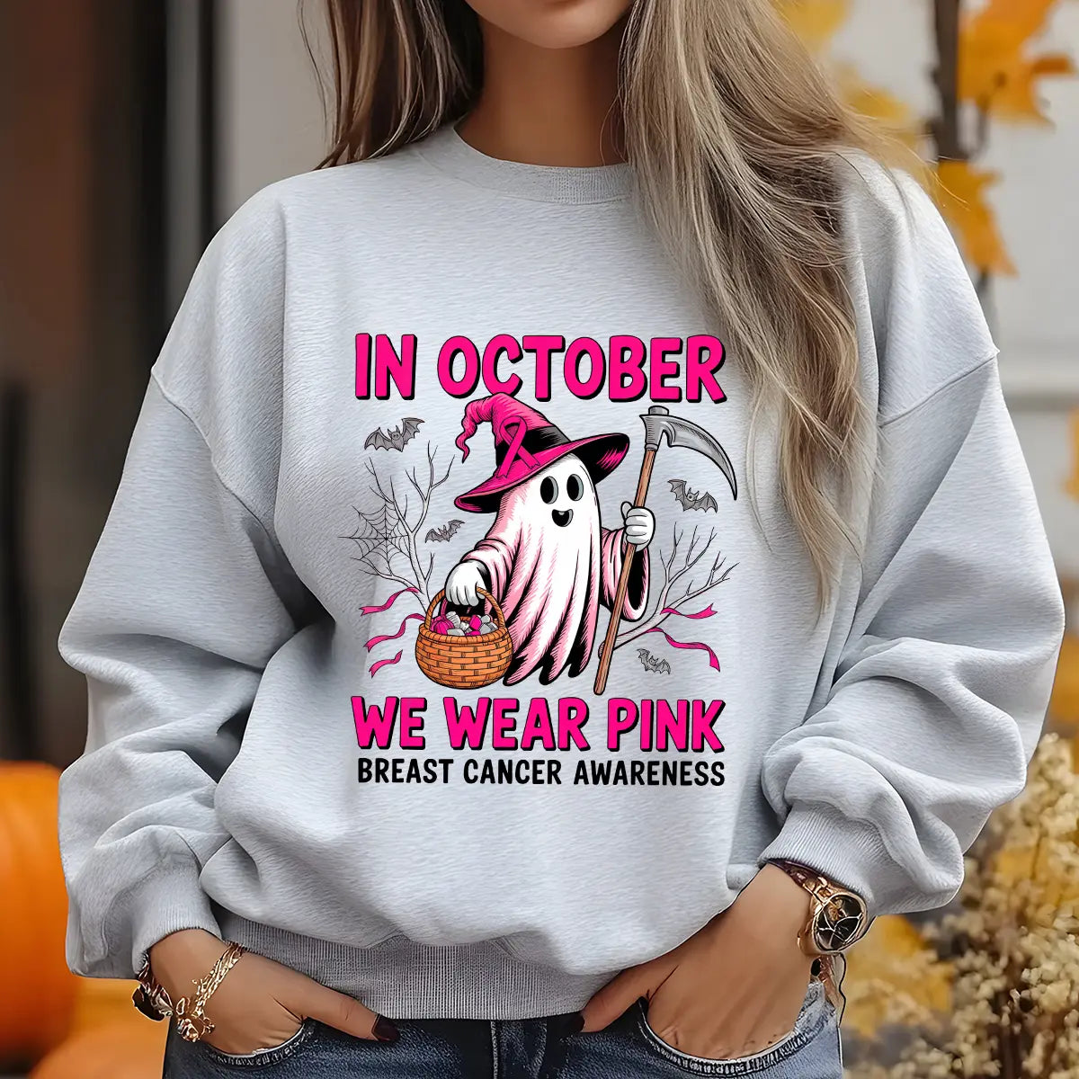 Sweatshirt featuring a Halloween-themed DTF transfer.