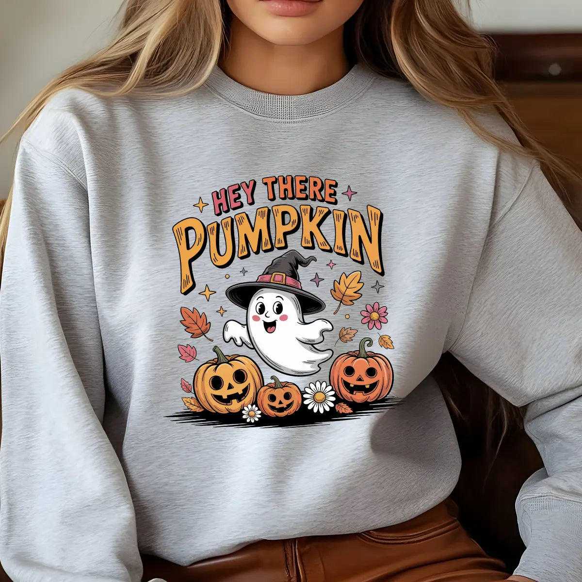 Sweatshirt featuring a Halloween-themed DTF transfer.