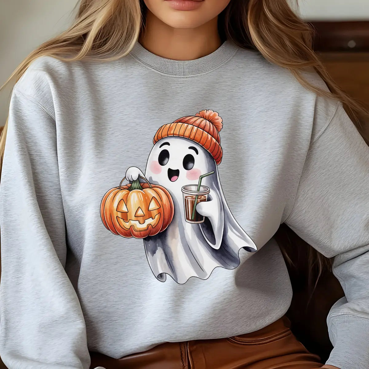 Sweatshirt featuring a Halloween-themed DTF transfer.