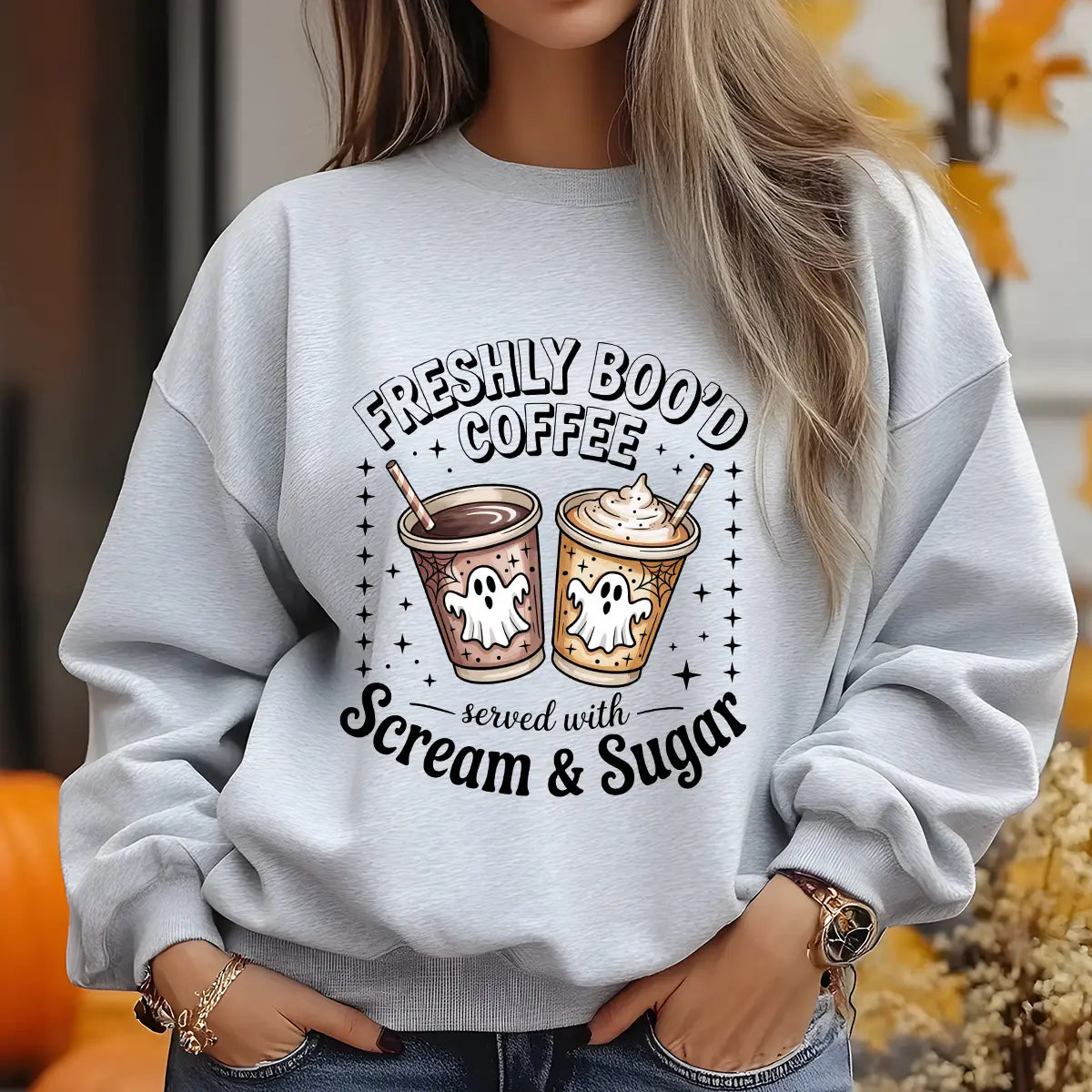 Sweatshirt featuring a Halloween-themed DTF transfer.