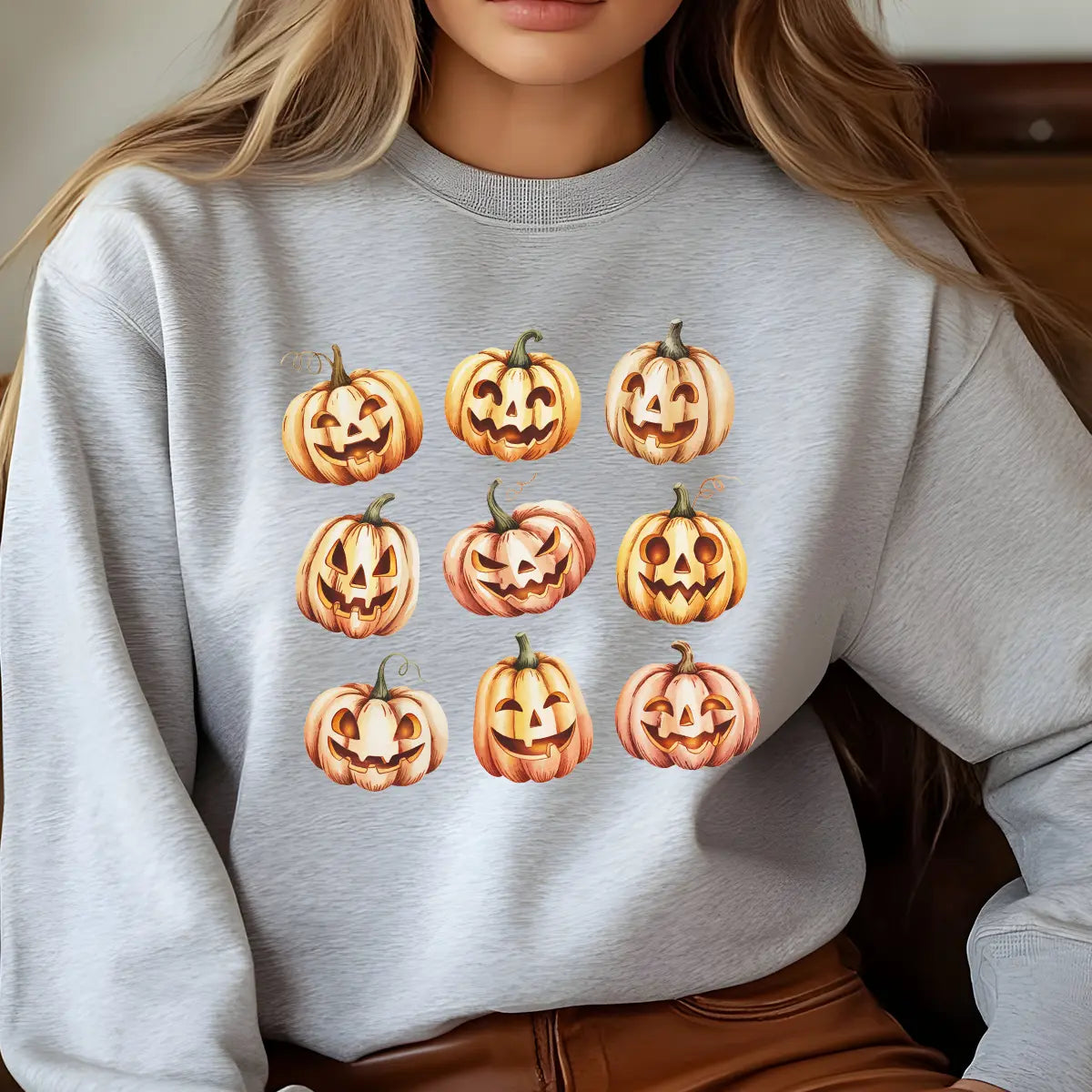 Sweatshirt featuring a Halloween-themed DTF transfer.