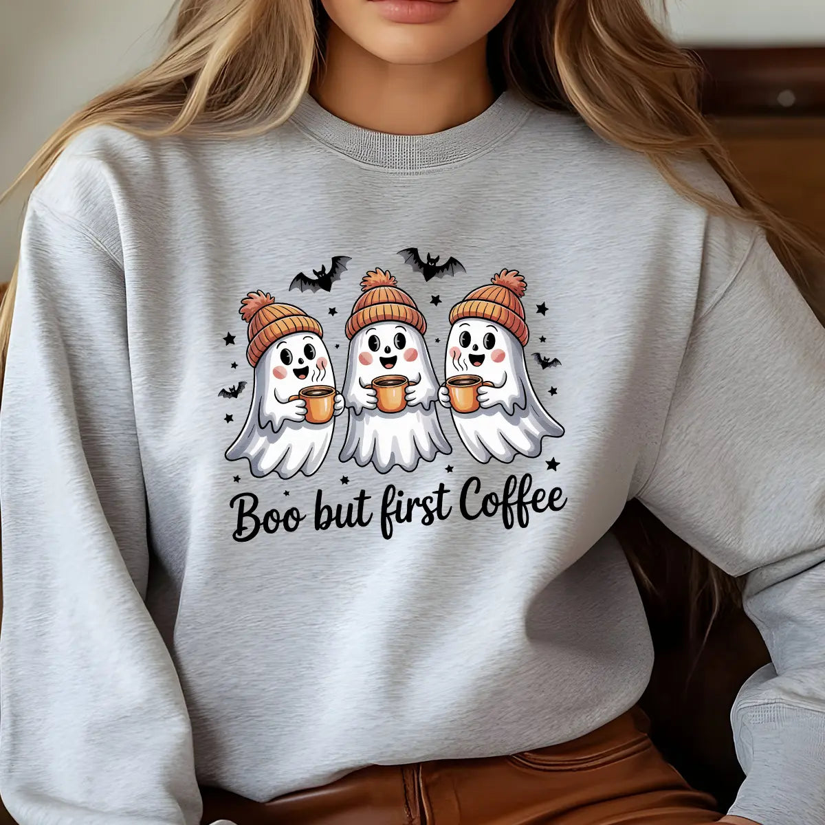 Sweatshirt featuring a Halloween-themed DTF transfer.