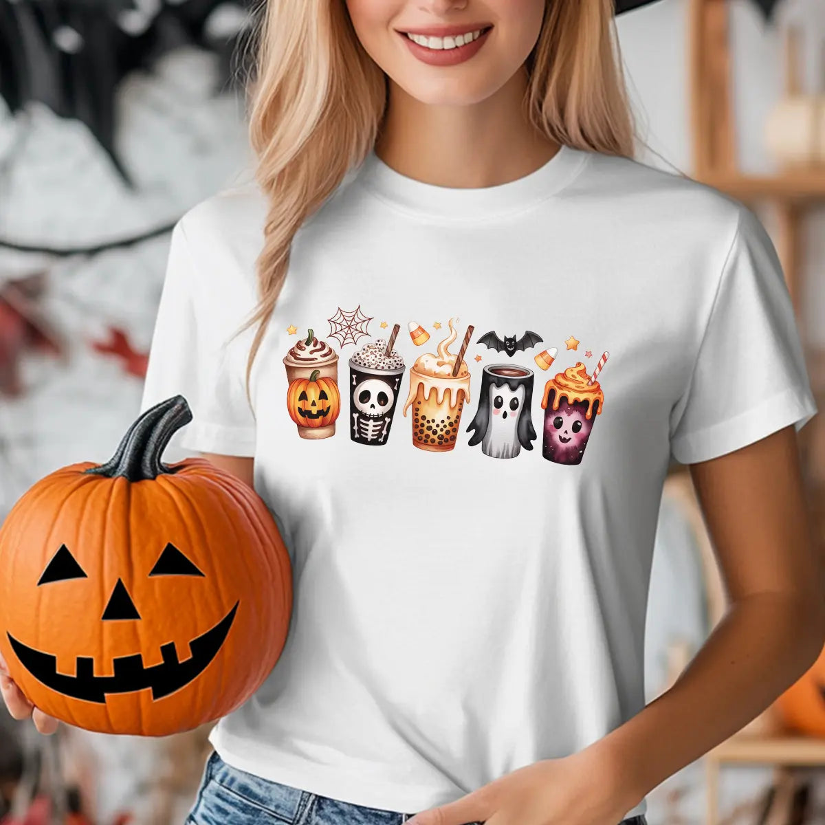 Sweatshirt featuring a Halloween-themed DTF transfer.