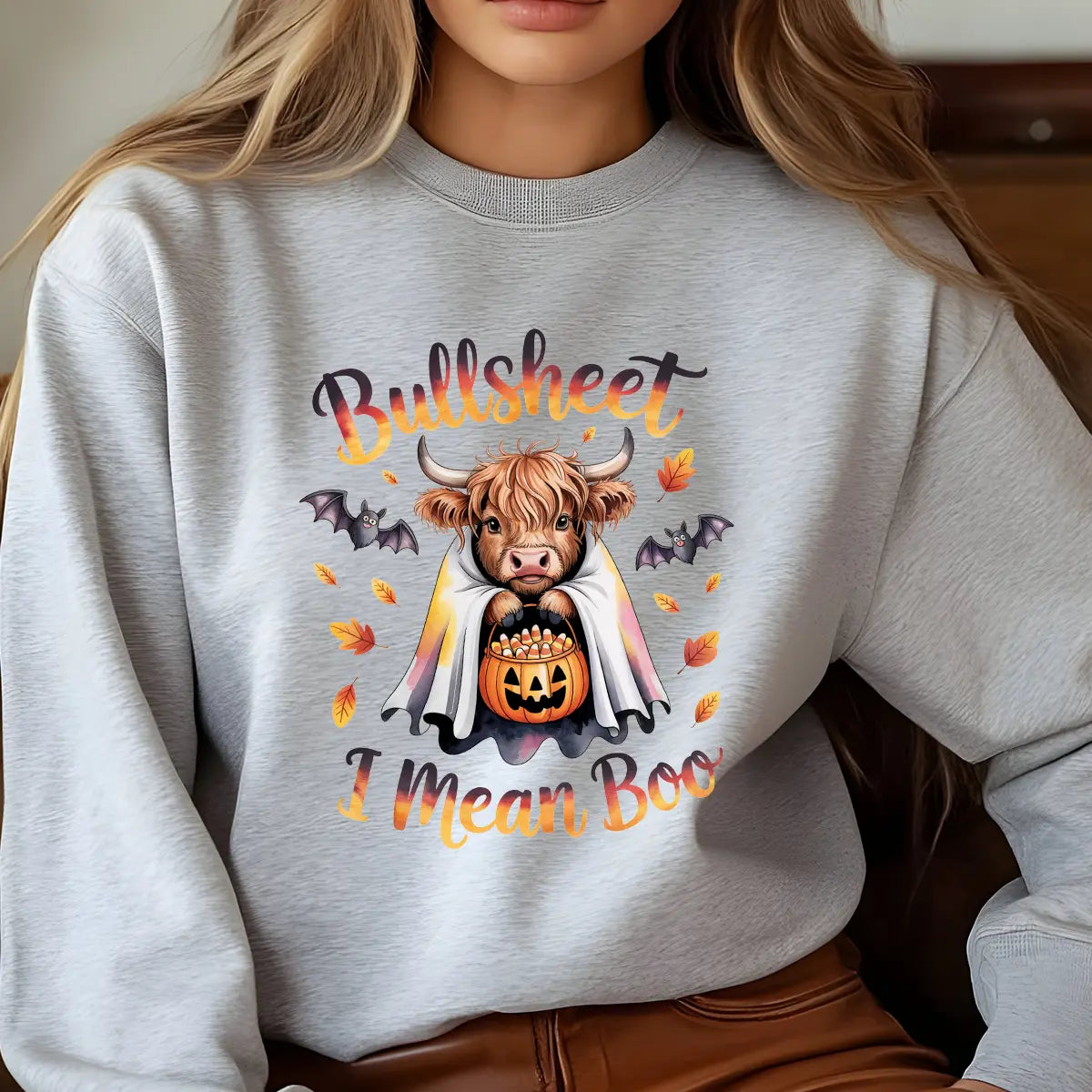 Sweatshirt featuring a Halloween-themed DTF transfer.