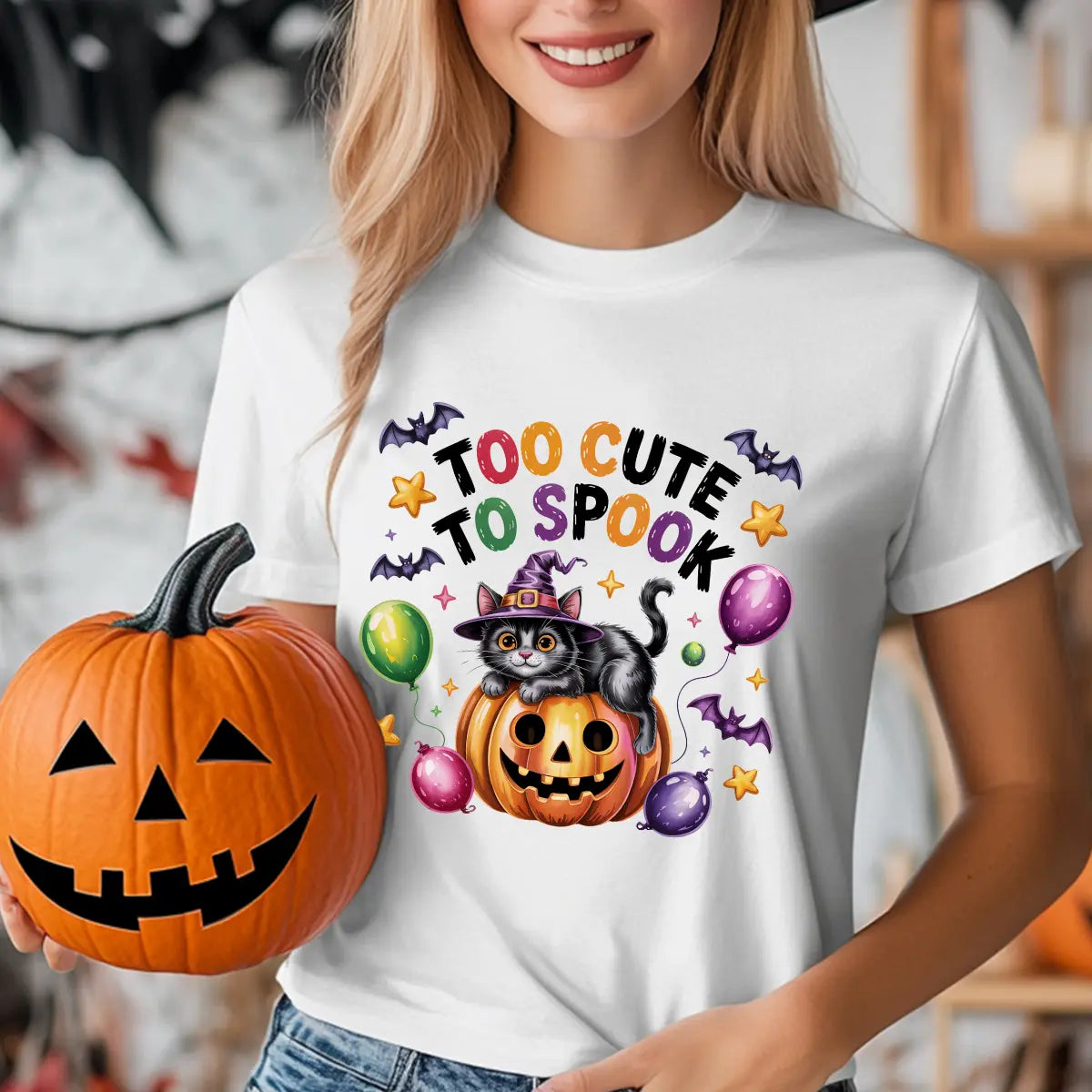 Sweatshirt featuring a Halloween-themed DTF transfer.