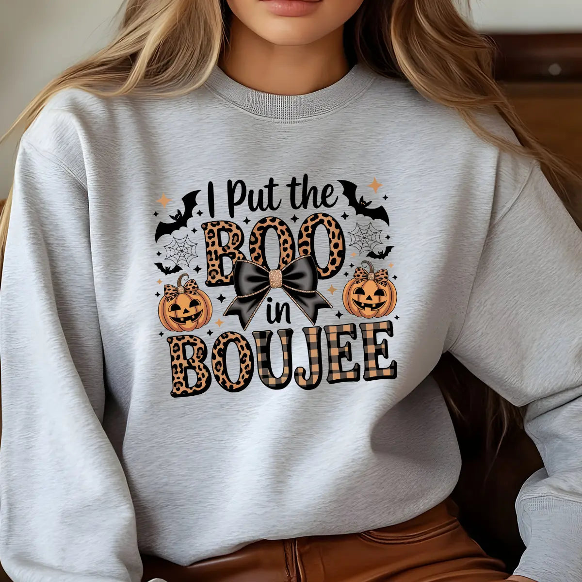 Sweatshirt featuring a Halloween-themed DTF transfer.