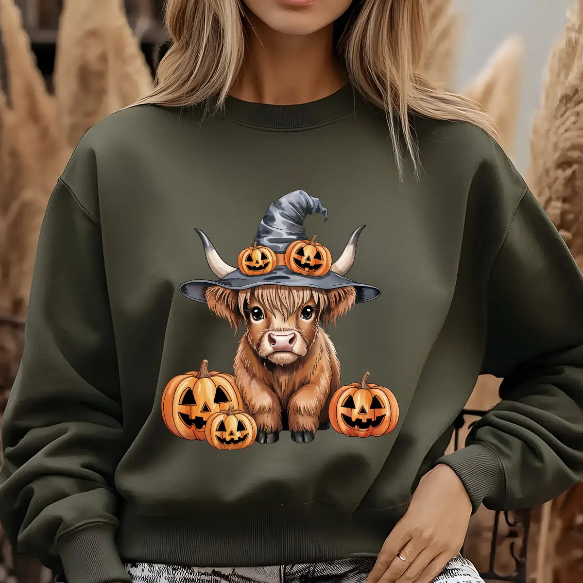 Sweatshirt featuring a Halloween-themed DTF transfer.