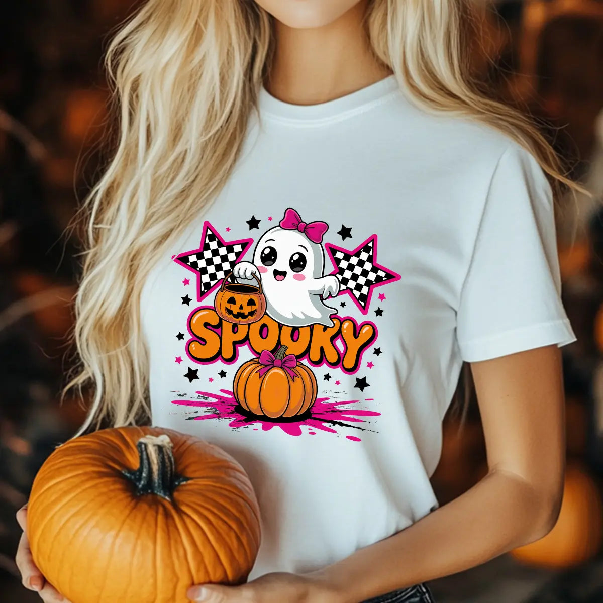 Sweatshirt featuring a Halloween-themed DTF transfer.