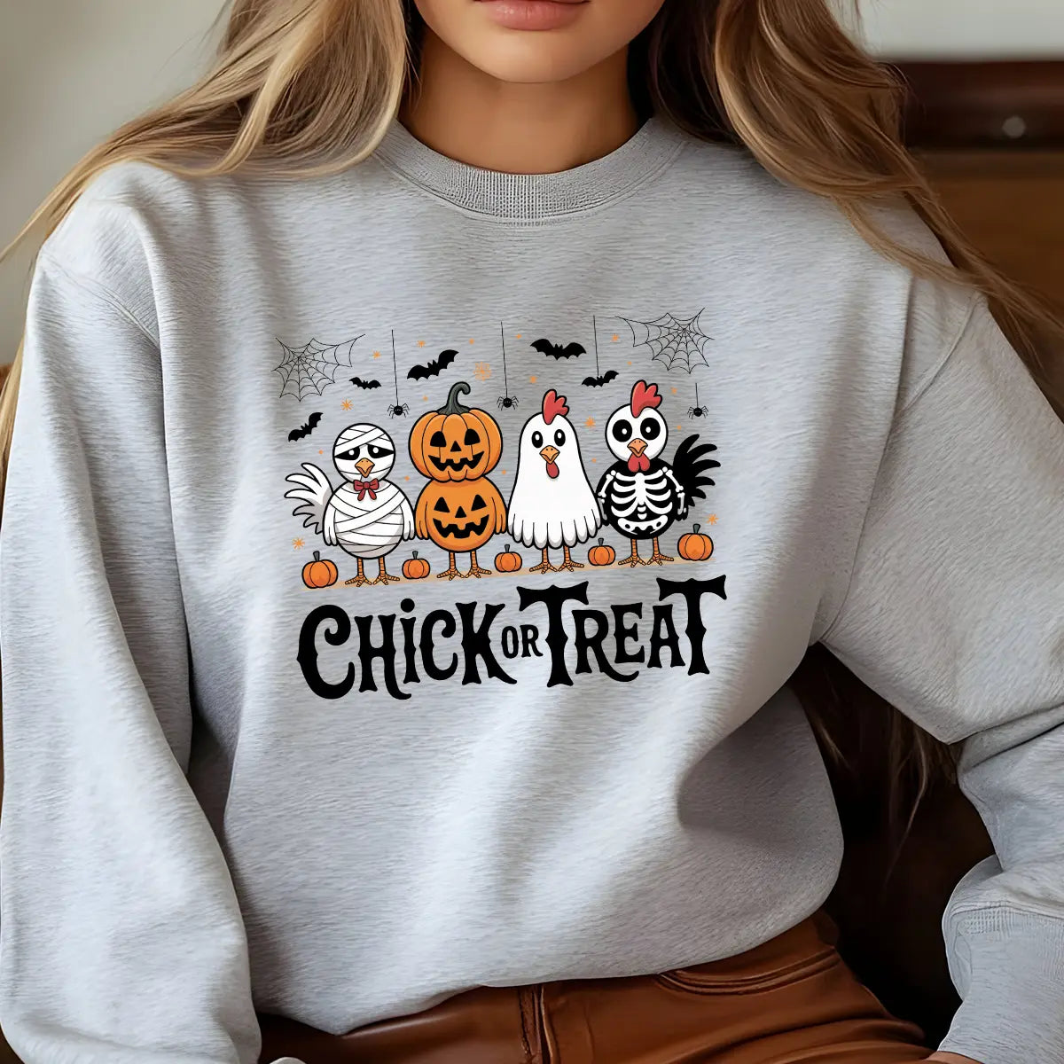 Sweatshirt featuring a Halloween-themed DTF transfer.