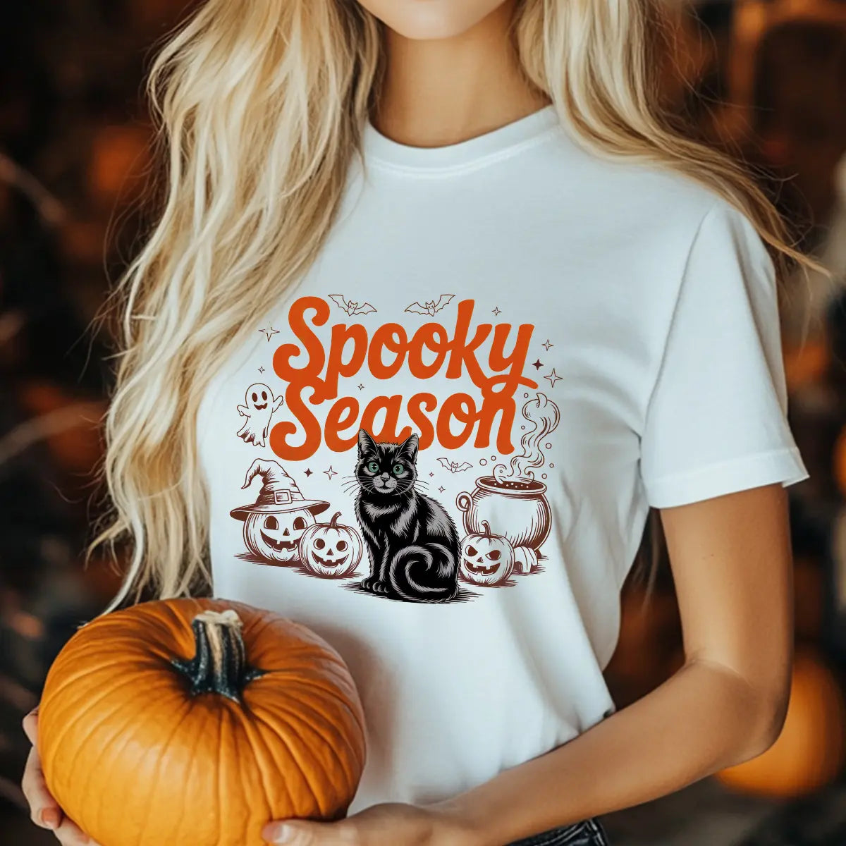 Sweatshirt featuring a Halloween-themed DTF transfer.