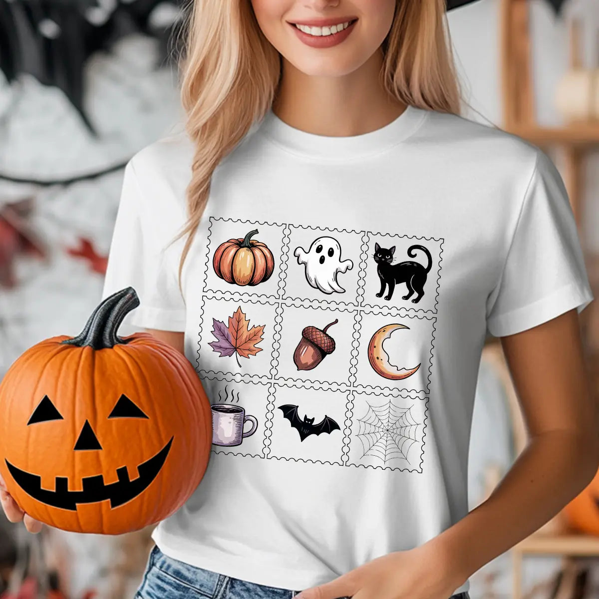 Sweatshirt featuring a Halloween-themed DTF transfer.