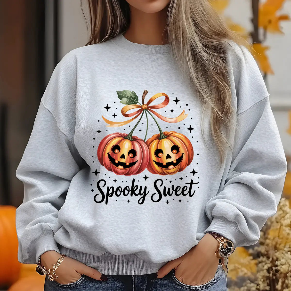 Sweatshirt featuring a Halloween-themed DTF transfer.