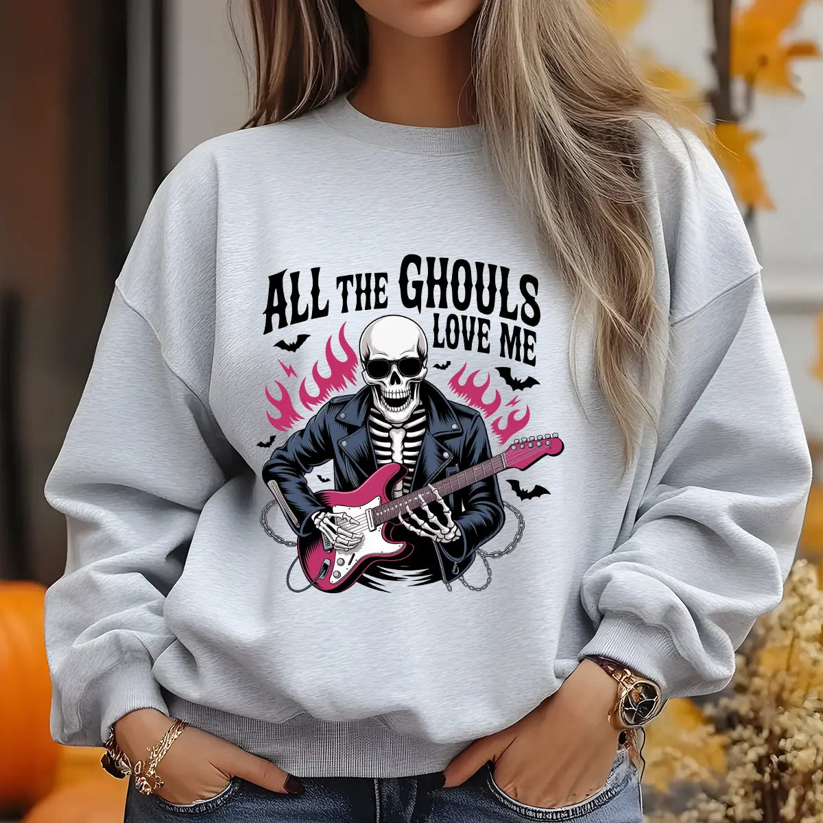 Sweatshirt featuring a Halloween-themed DTF transfer.