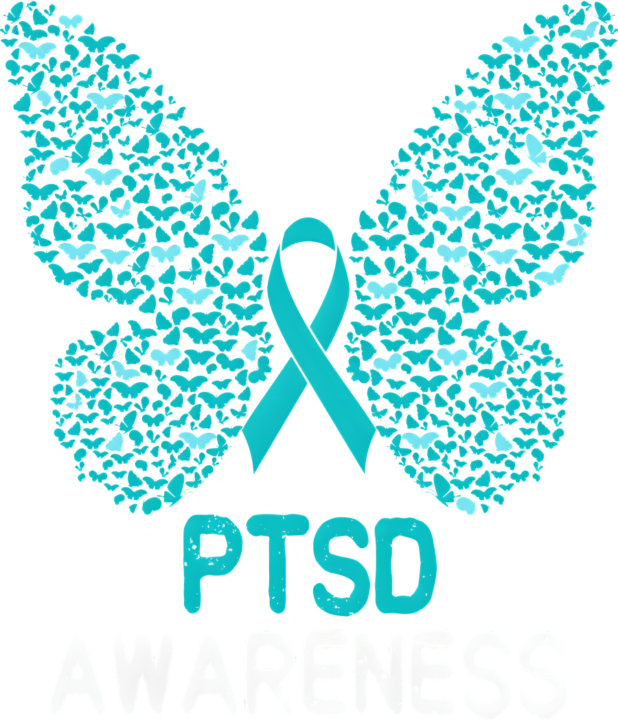 PTSD Awareness DTF Transfer – Teal Ribbon & Butterfly Wings Design