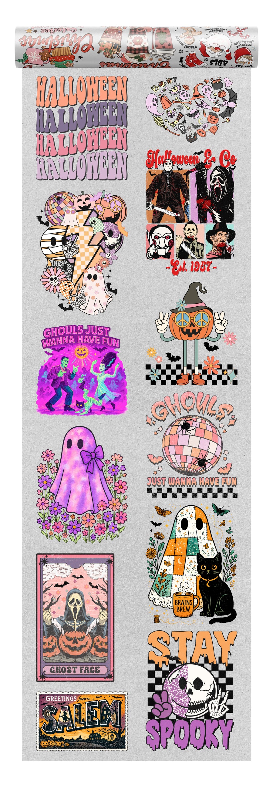 Halloween DTF Transfer Bundle – Retro Ghouls & Classic Horror Designs