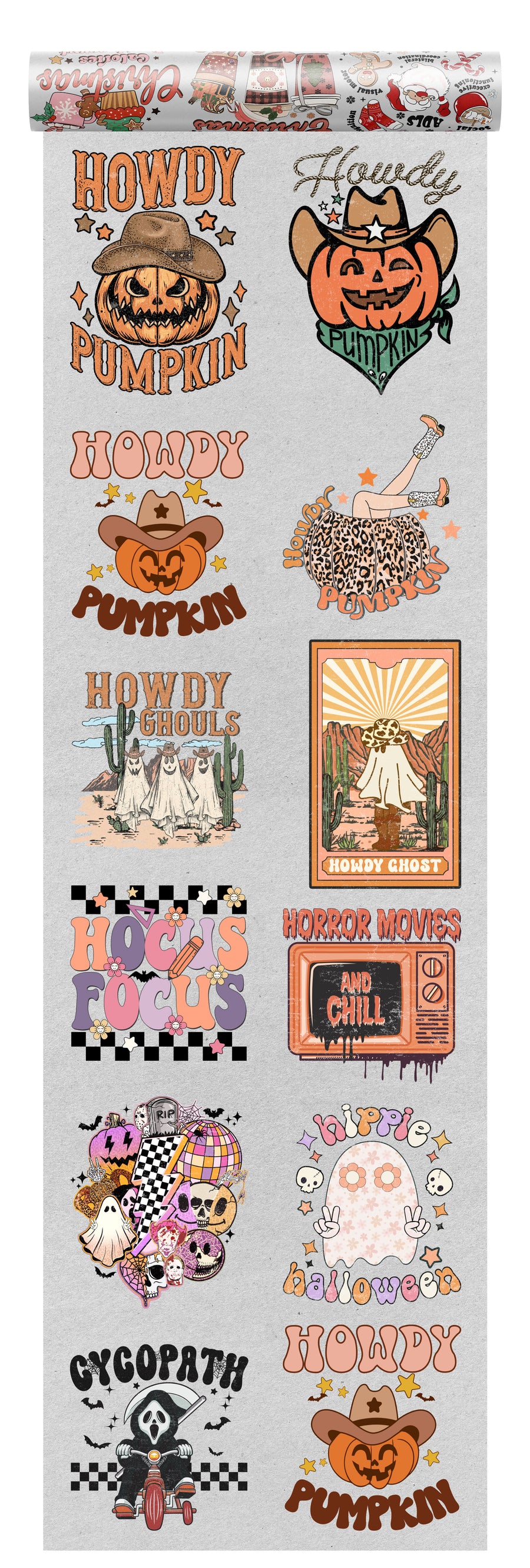 Retro Halloween DTF Transfer Bundle – 10 Trendy Howdy Pumpkin, Ghost, and Spooky Designs