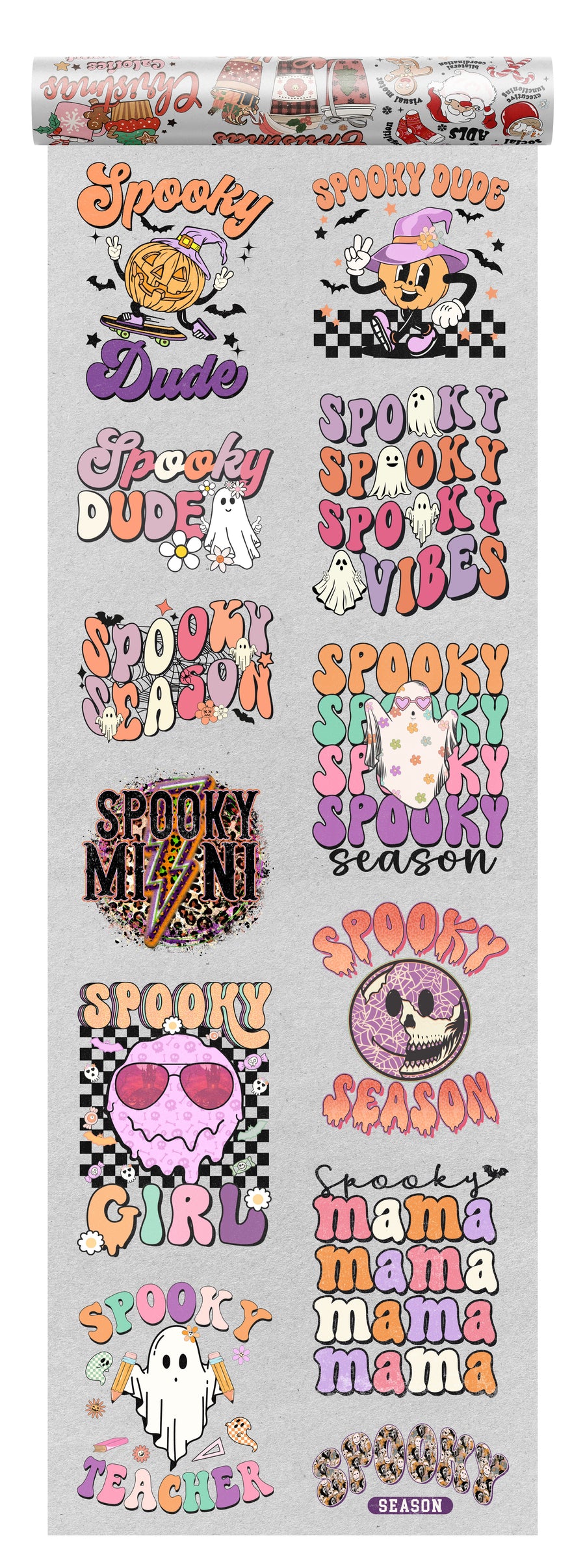 Spooky Vibes Halloween DTF Transfer Bundle – 10 Retro Cute Ghost & Pumpkin Designs