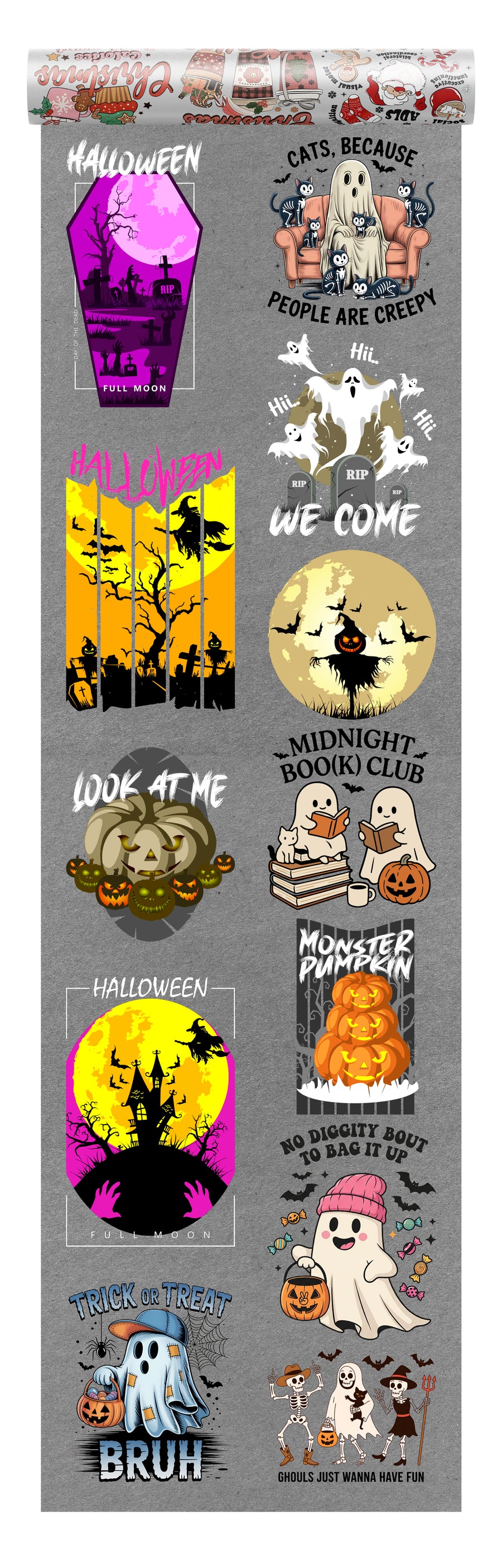 Halloween DTF Transfer Bundle – Fun, Creepy & Cute Ghost & Pumpkin Designs