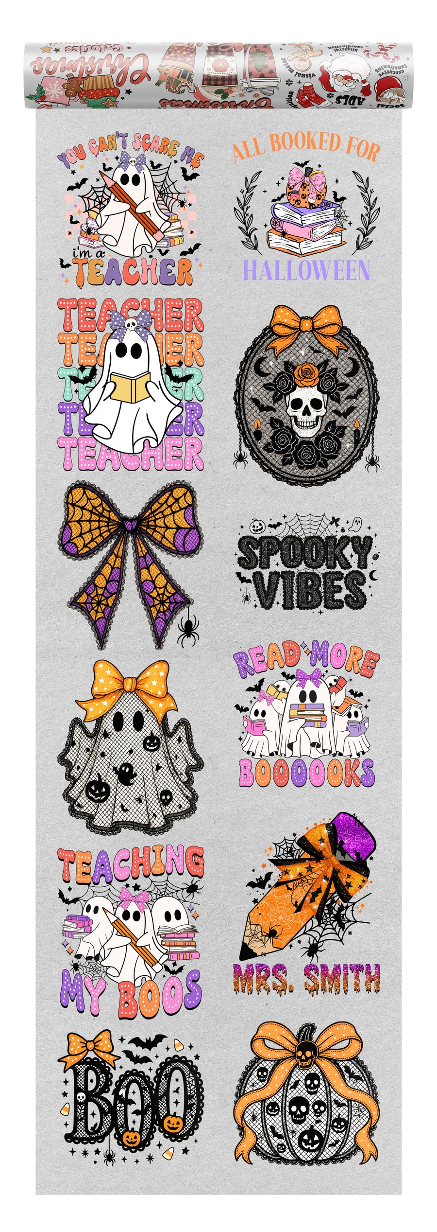 Halloween Teacher DTF Transfer Bundle – Cute Ghost & Spooky Classroom Designs