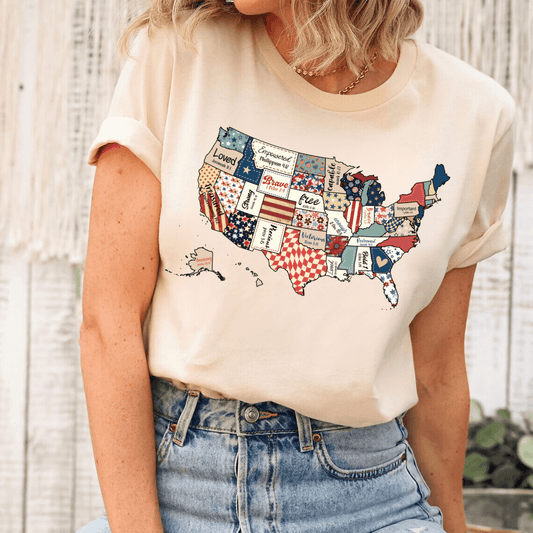 USA Patchwork Patriotic Ready-to-Press DTF Transfer - Sam's DTF Transfers