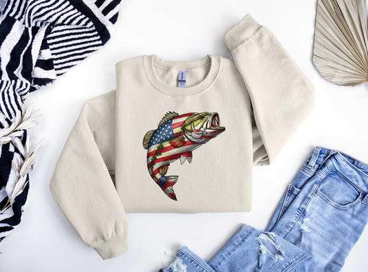 Patriotic Bass Fishing Ready-to-Press DTF Transfer - Sam's DTF Transfers