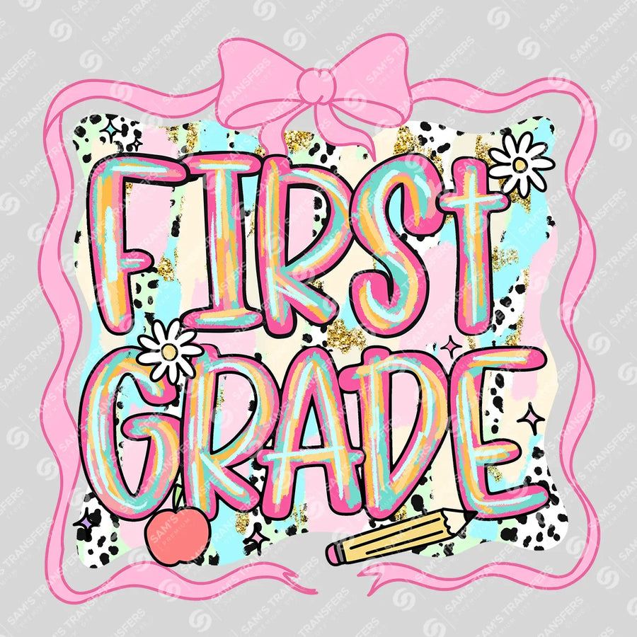 First Grade Pink Bow Ready-to-Press DTF Transfer | SAT00034