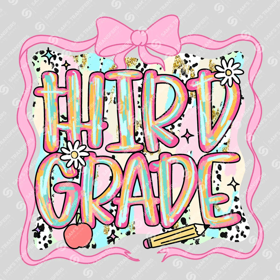 Third Grade Pink Bow Ready-to-Press DTF Transfer | SAT00049
