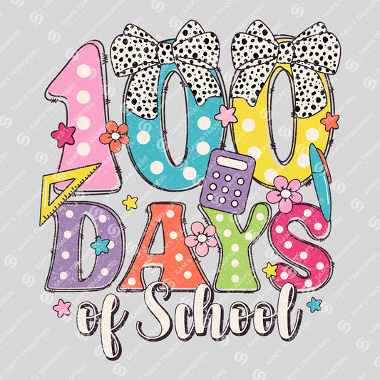 Apparel featuring a 100 Days of School-themed DTF transfer.