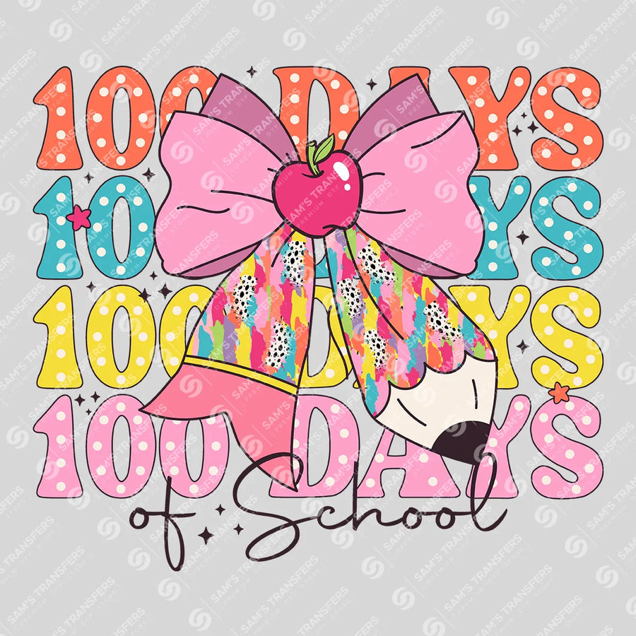 100 Days of School Pink Bow Ready-to-Press DTF Transfer | SAT00148