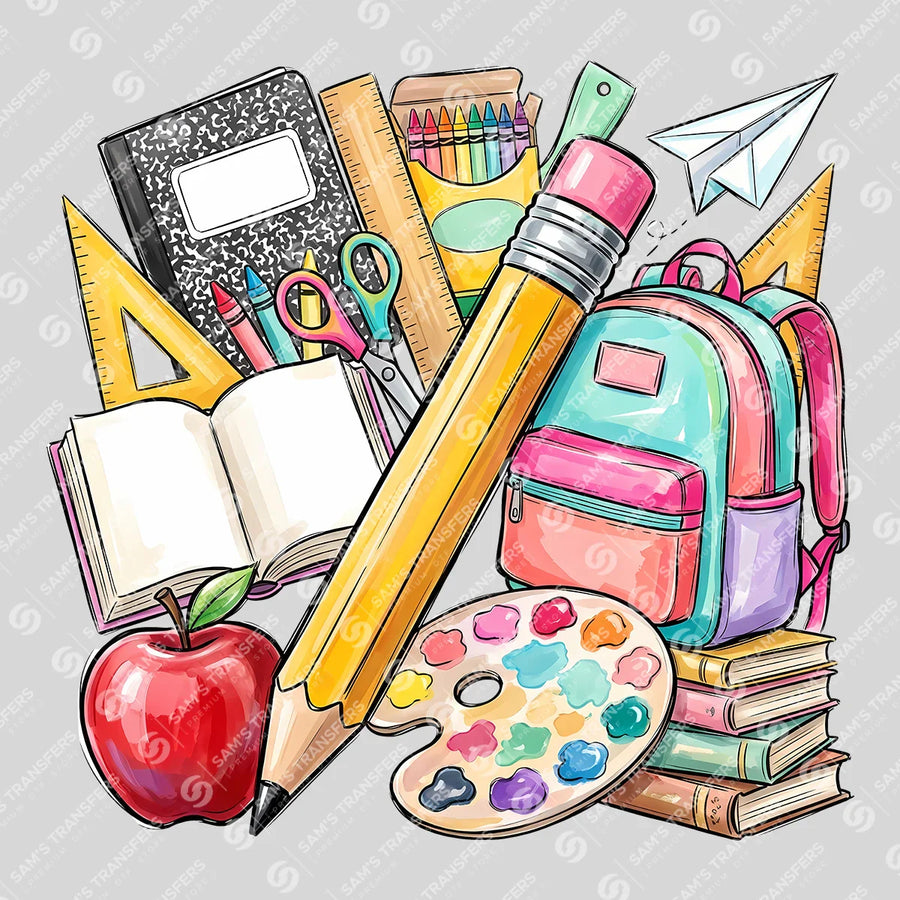 Back to School Supplies Ready-to-Press DTF Transfer | SAT00167