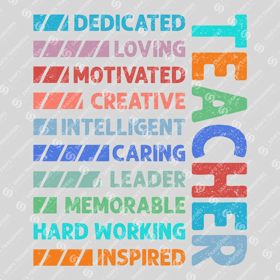 Teacher Dedicated Loving Inspired Ready-to-Press DTF Transfer
