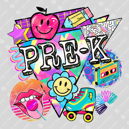 Apparel featuring a Pre-K Retro-themed DTF transfer.