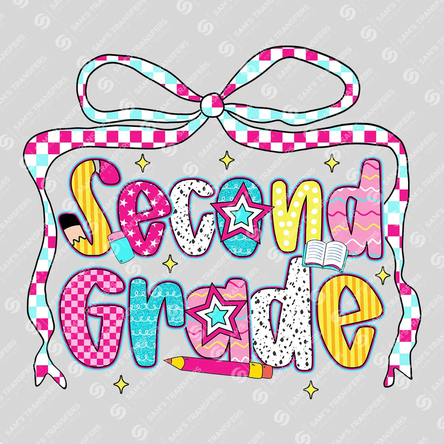 Second Grade Checkered Bow Ready-to-Press DTF Transfer | SAT00248