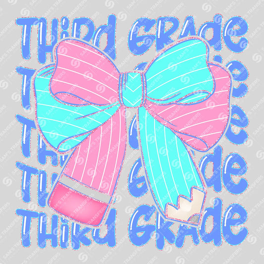 Apparel featuring a Third Grade Bow-themed DTF transfer.